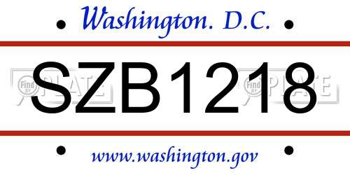 SZB1218 District Of Columbia License Plate
