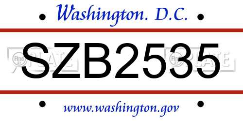 SZB2535 District Of Columbia License Plate
