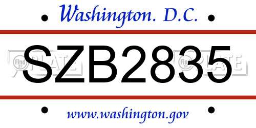 SZB2835 District Of Columbia License Plate