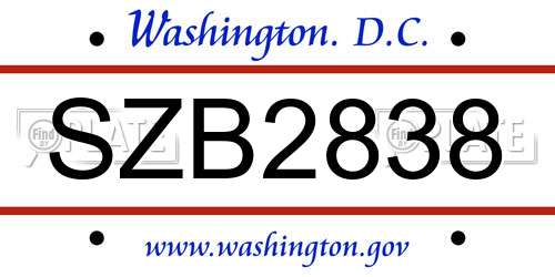 SZB2838 District Of Columbia License Plate