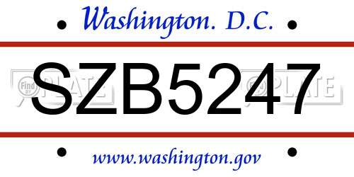 SZB5247 District Of Columbia License Plate