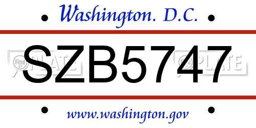 SZB5747 District Of Columbia License Plate