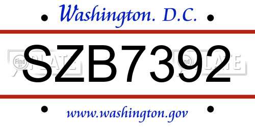 SZB7392 District Of Columbia License Plate