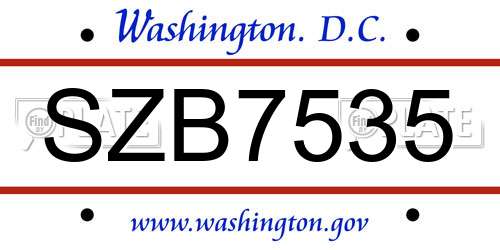 SZB7535 District Of Columbia License Plate