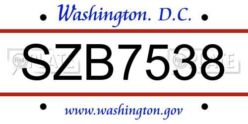 SZB7538 District Of Columbia License Plate