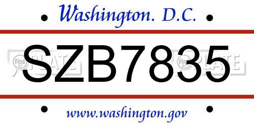 SZB7835 District Of Columbia License Plate