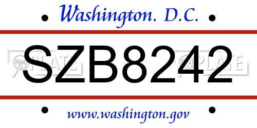 SZB8242 District Of Columbia License Plate