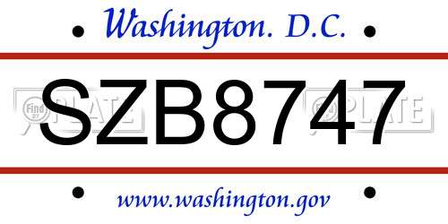 SZB8747 District Of Columbia License Plate