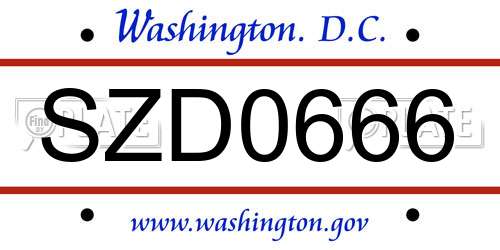 SZD0666 District Of Columbia License Plate