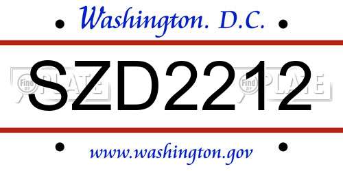 SZD2212 District Of Columbia License Plate