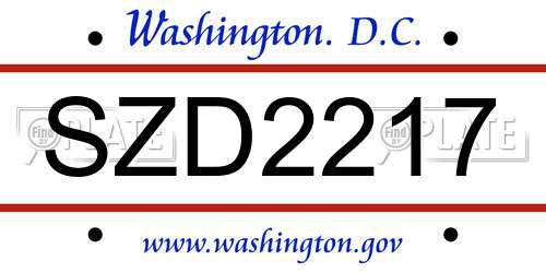 SZD2217 District Of Columbia License Plate