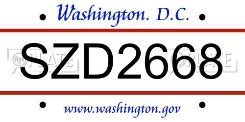 SZD2668 District Of Columbia License Plate