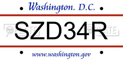 SZD34R District Of Columbia License Plate
