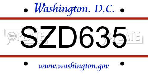 SZD635 District Of Columbia License Plate