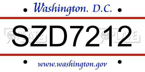 SZD7212 District Of Columbia License Plate