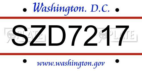 SZD7217 District Of Columbia License Plate