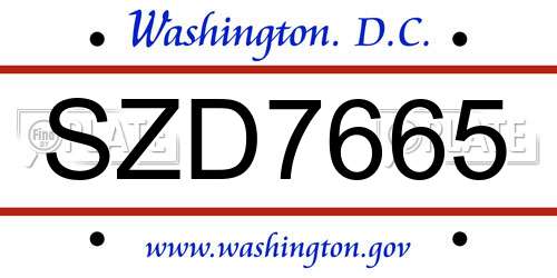 SZD7665 District Of Columbia License Plate
