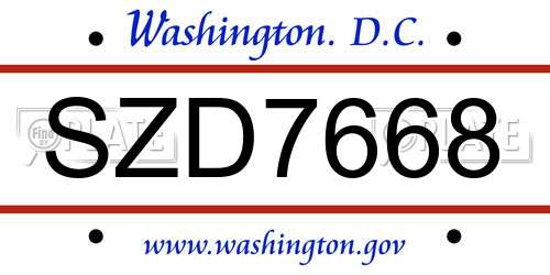 SZD7668 District Of Columbia License Plate
