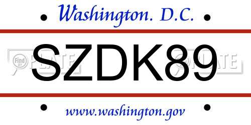 SZDK89 District Of Columbia License Plate