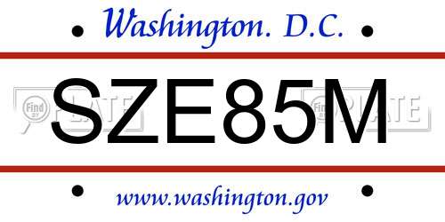 SZE85M District Of Columbia License Plate