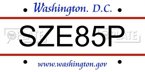 SZE85P District Of Columbia License Plate