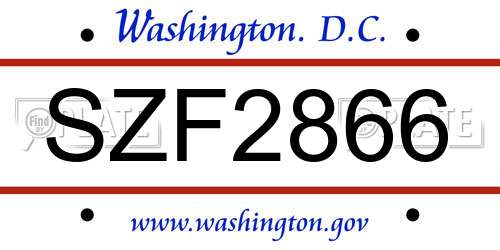 SZF2866 District Of Columbia License Plate