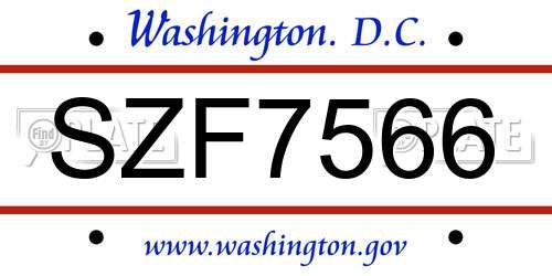 SZF7566 District Of Columbia License Plate