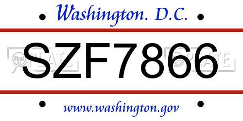 SZF7866 District Of Columbia License Plate