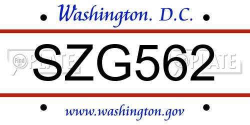 SZG562 District Of Columbia License Plate