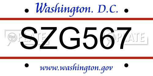 SZG567 District Of Columbia License Plate
