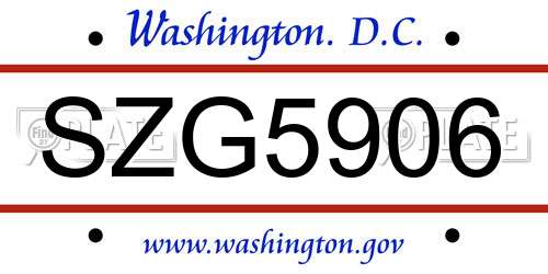 SZG5906 District Of Columbia License Plate
