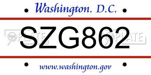 SZG862 District Of Columbia License Plate