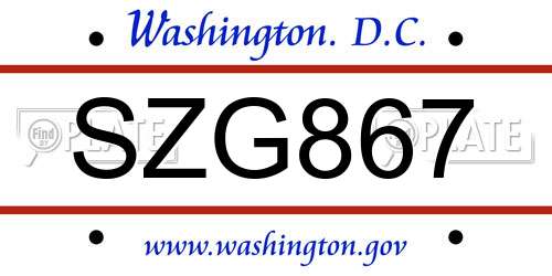 SZG867 District Of Columbia License Plate