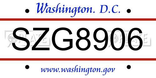 SZG8906 District Of Columbia License Plate