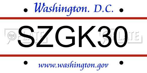 SZGK30 District Of Columbia License Plate