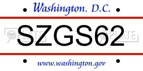 SZGS62 District Of Columbia License Plate