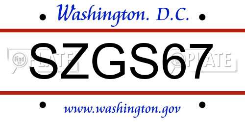 SZGS67 District Of Columbia License Plate