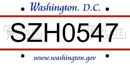 SZH0547 District Of Columbia License Plate
