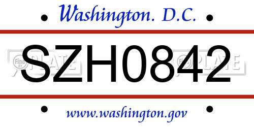 SZH0842 District Of Columbia License Plate