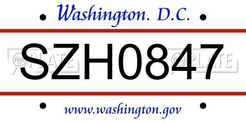 SZH0847 District Of Columbia License Plate