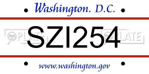SZI254 District Of Columbia License Plate