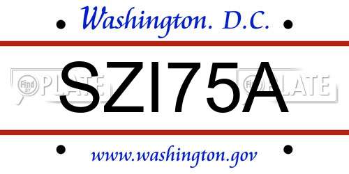 SZI75A District Of Columbia License Plate