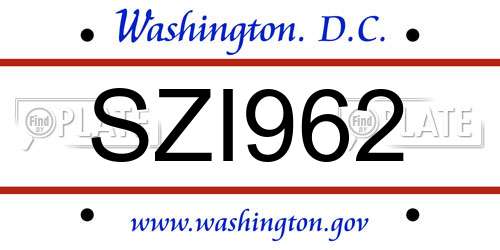SZI962 District Of Columbia License Plate