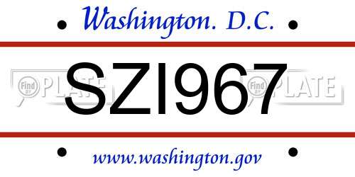 SZI967 District Of Columbia License Plate
