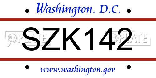 SZK142 District Of Columbia License Plate