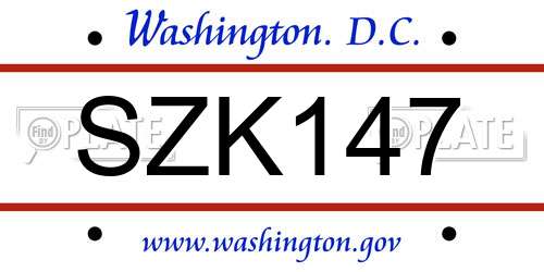SZK147 District Of Columbia License Plate