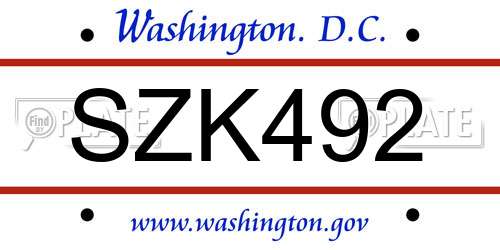 SZK492 District Of Columbia License Plate