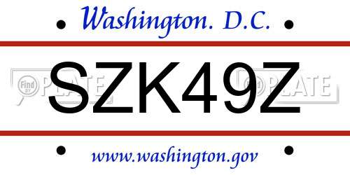 SZK49Z District Of Columbia License Plate