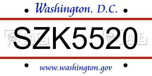 SZK5520 District Of Columbia License Plate
