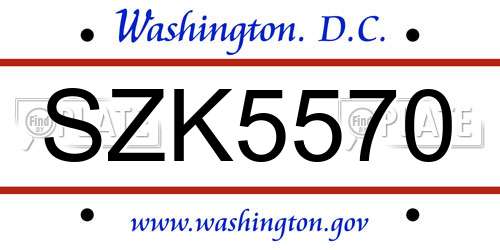 SZK5570 District Of Columbia License Plate